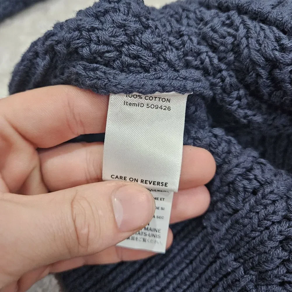 LL Bean Signature Fisherman Button Henley Sweater Blue‎ Cable Knit MENS XL Mock